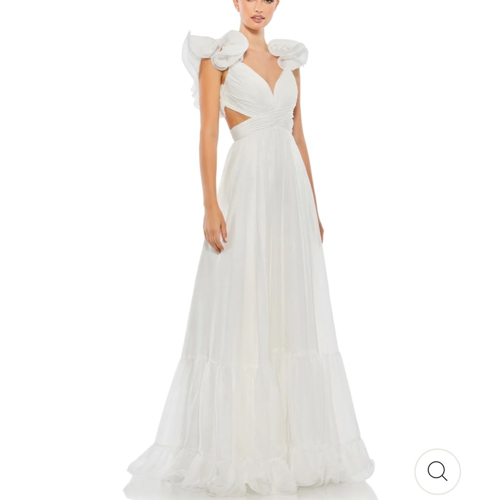 Mac Duggal Ruffle Shoulder Laceup Gown